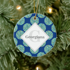 Mit Monogramm Starry Night on Sea Doodle Polka Doc Keramik Ornament