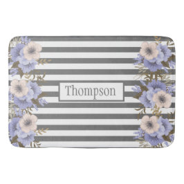 Mit Monogramm staubblaue Blume Streifen Badematte