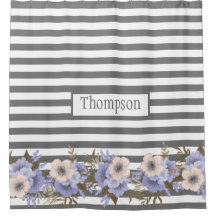 Mit Monogramm, staubblaue Wasserfarben-Blumenstrei