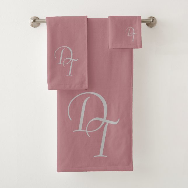 Mit Monogramm - staubige Rose Badhandtuch Set (Insitu)