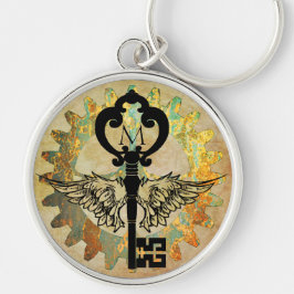 Mit Monogramm Steampunk Winged Key Rusty Cogwheel Schlüsselanhänger