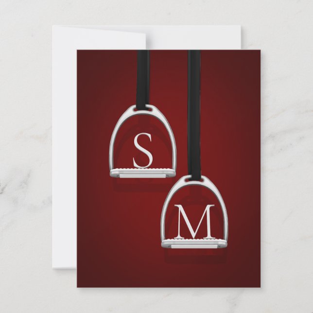 Mit Monogramm Stirrup Irons Dark Red Equestrian Mitteilungskarte (Vorderseite)