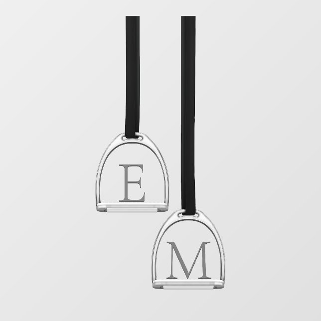 Mit Monogramm Stirrup Irons Pair Elegantes Reittie Fensteraufkleber (Blatt)