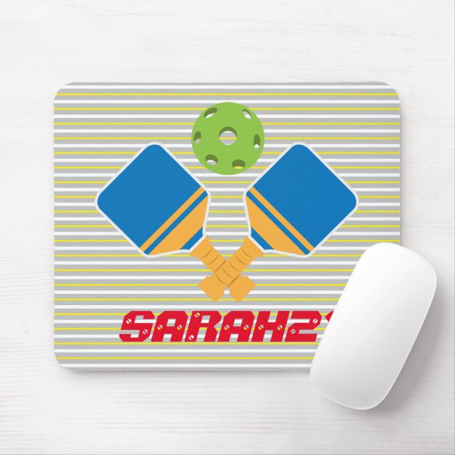 Mit Monogramm Streifen Pickleball-Spieler Blau Mousepad (Mit Mouse)
