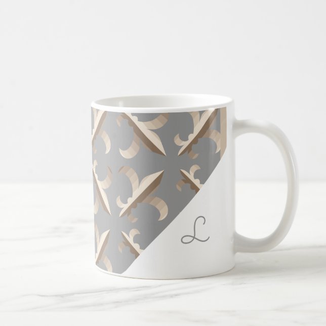Mit Monogramm Strip-Lilie-Muster Tasse (Rechts)