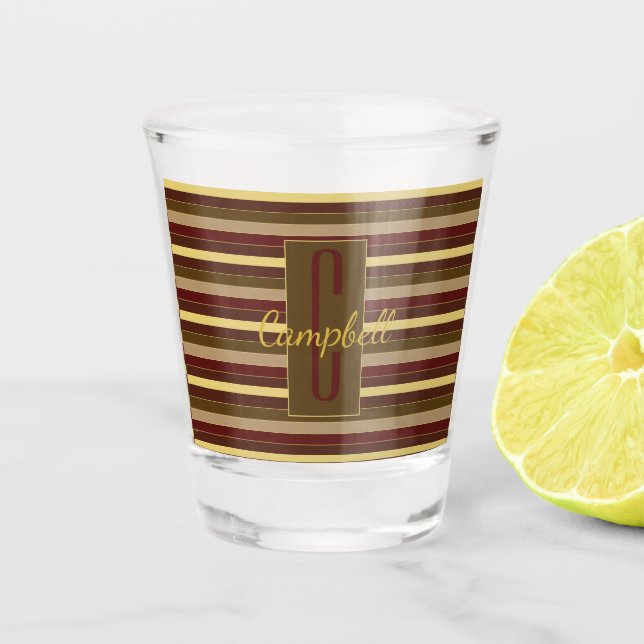 MIT MONOGRAMM STRIPED PATTERN ROTE GOLDFARBE SCHNAPSGLAS (Vorderseite)