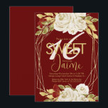 Mit Monogramm Sweet 16 Ivory Florals Wein Einladung<br><div class="desc">Einladungen in die Quinceanera-Region mit Mit Monogramm Süßem 16</div>