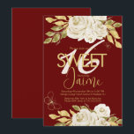 Mit Monogramm Sweet 16 Ivory Rose Pink Florals Wei Einladung<br><div class="desc">Einladungen in die Quinceanera-Region mit Mit Monogramm Süßem 16</div>