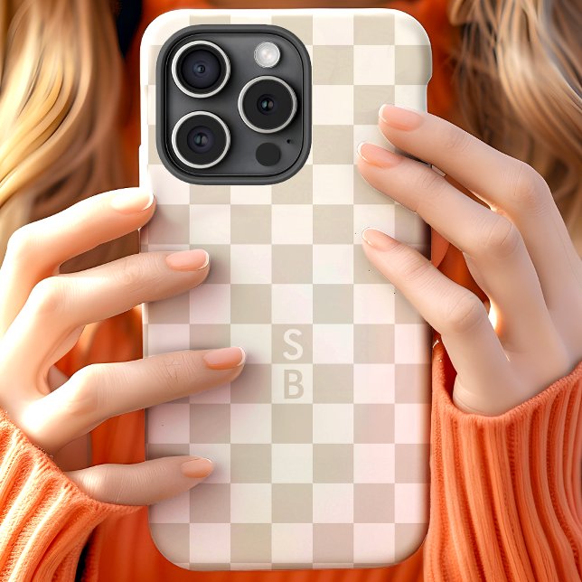 Mit Monogramm Tan- und Weißkarton-Muster Case-Mate iPhone Hülle (Von Creator hochgeladen)