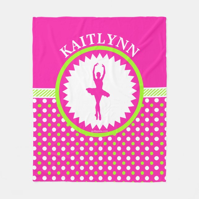 Mit Monogramm Tänzer rosa und grüne Polka-Punkte Fleecedecke (Vorderseite)