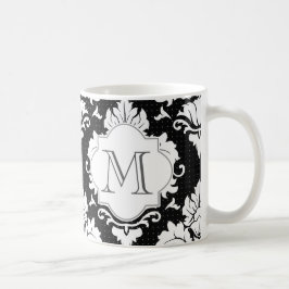 Mit Monogramm Tasse für Schwarz-Weiß-Damast