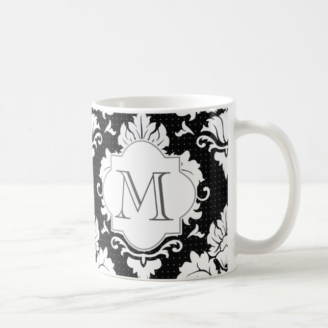Mit Monogramm Tasse für Schwarz-Weiß-Damast (Rechts)