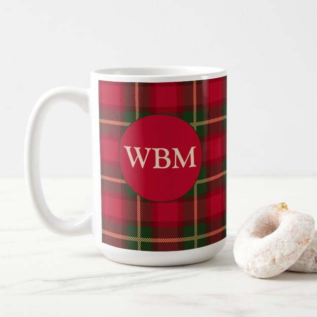 Mit Monogramm Tasse mit Kariertem Rot- und Schwarz (Mit Donut)