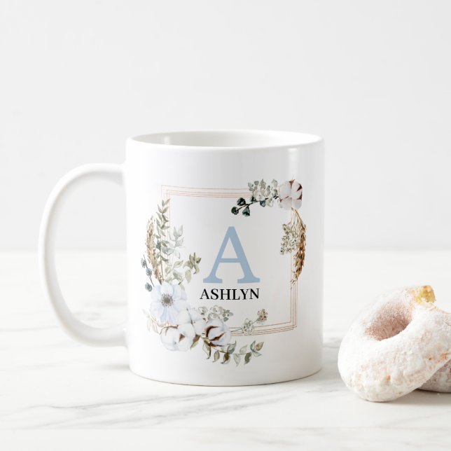 Mit Monogramm Tasse von Boho Winter Floral (Mit Donut)