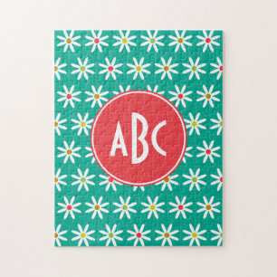 Mit Monogramm Teal Gänseblümchen Punkte Puzzle