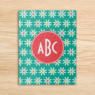 Mit Monogramm Teal Gänseblümchen Punkte Puzzle