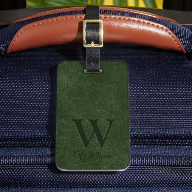 Mit Monogramm tiefwaldgrünes Kuhleder Gepäckanhänger (Vorderseite Insitu 2)