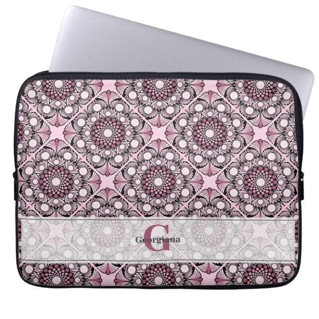 Mit Monogramm Tile Dusky Rose Cherry Blossom Manda Laptopschutzhülle (Vorderseite)