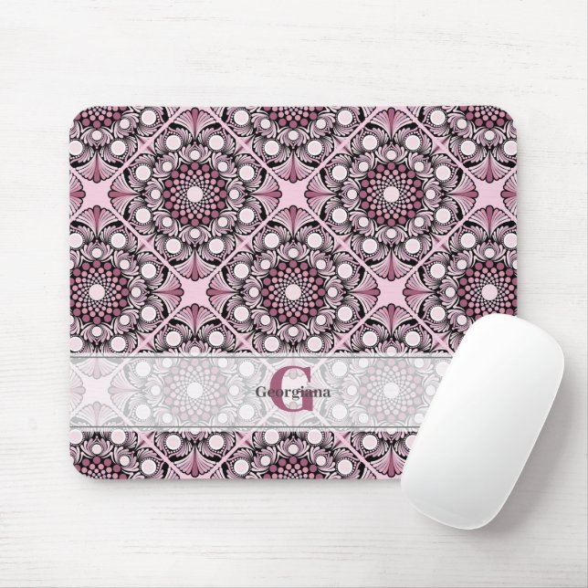 Mit Monogramm Tile Dusky Rose Cherry Blossom Manda Mousepad (Mit Mouse)