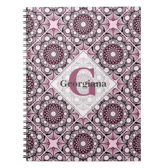 Mit Monogramm Tile Dusky Rose Cherry Blossom Manda Notizblock (Vorderseite)