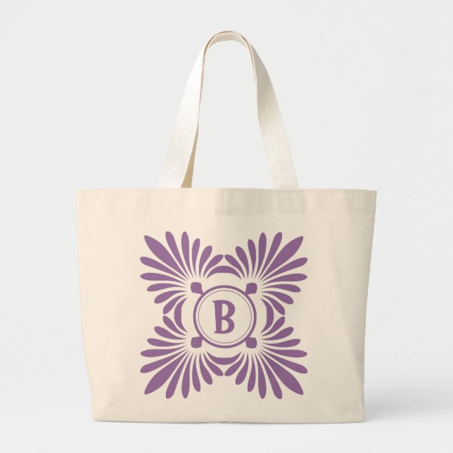 Mit Monogramm Tragetaschen: Lila Blumenmuster Jumbo Stoffbeutel (Vorne)