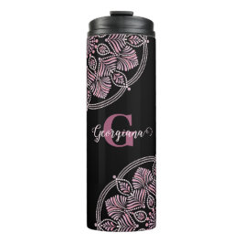 Mit Monogramm trockene Rose Blumenfronten Dot Mand Thermosbecher