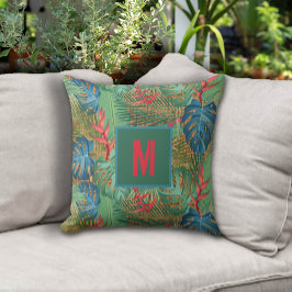 Mit Monogramm Tropenflora auf Wicker Print Kissen