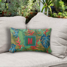Mit Monogramm Tropenflora auf Wicker Print Lendenkissen