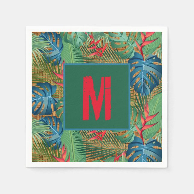 Mit Monogramm Tropenflora auf Wicker Print Serviette (Vorderseite)