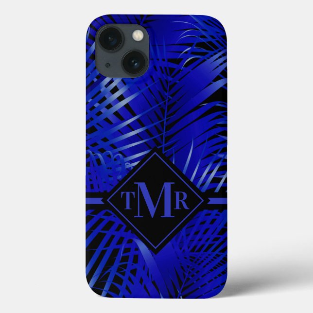 Mit Monogramm Tropical Blue Palm Case-Mate iPhone Hülle (Rückseite)