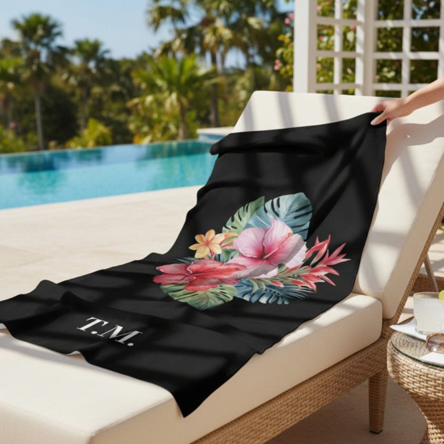 Mit Monogramm tropische Flora Strandtuch (Von Creator hochgeladen)