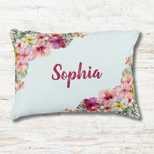 Mit Monogramm tropische rosa Blume florale botanis Dekokissen