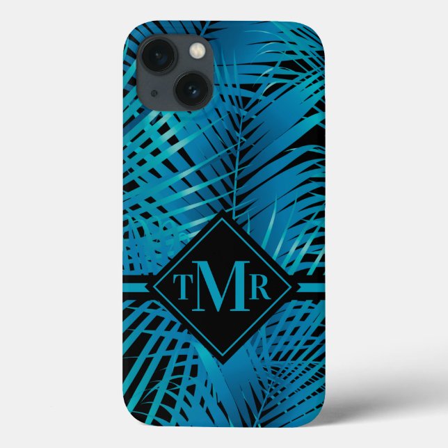 Mit Monogramm tropische türkisfarbene Palme Case-Mate iPhone Hülle (Rückseite)