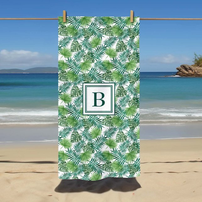 Mit Monogramm tropisches Blätter Muster Strandtuch (Monogrammed Tropical Palm Leaves Pattern Beach Towel)