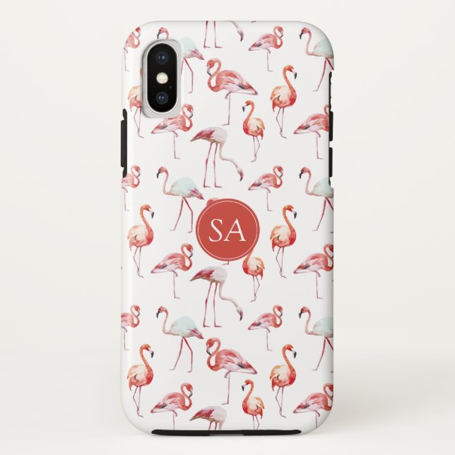 Mit Monogramm tropisches Rosa Flamingo Case-Mate iPhone Hülle (Rückseite)