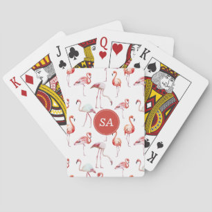 Mit Monogramm tropisches Rosa Flamingo Spielkarten