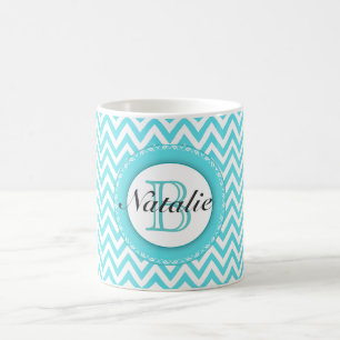 Mit Monogramm Türkis-Blau-Zickzack mit Tasse
