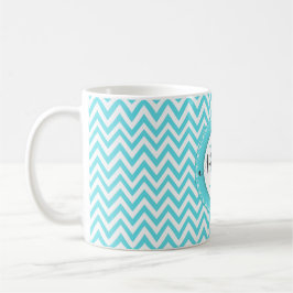 Mit Monogramm Türkis-Blau-Zickzack mit Tasse
