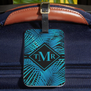 Mit Monogramm türkisfarbene Schwarzpalme Gepäckanhänger