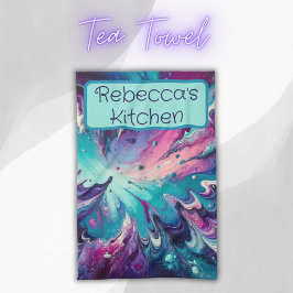 Mit Monogramm türkisfarbenes und rosa Abstraktes M Geschirrtuch