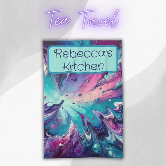 Mit Monogramm türkisfarbenes und rosa Abstraktes M Geschirrtuch (Von Creator hochgeladen)