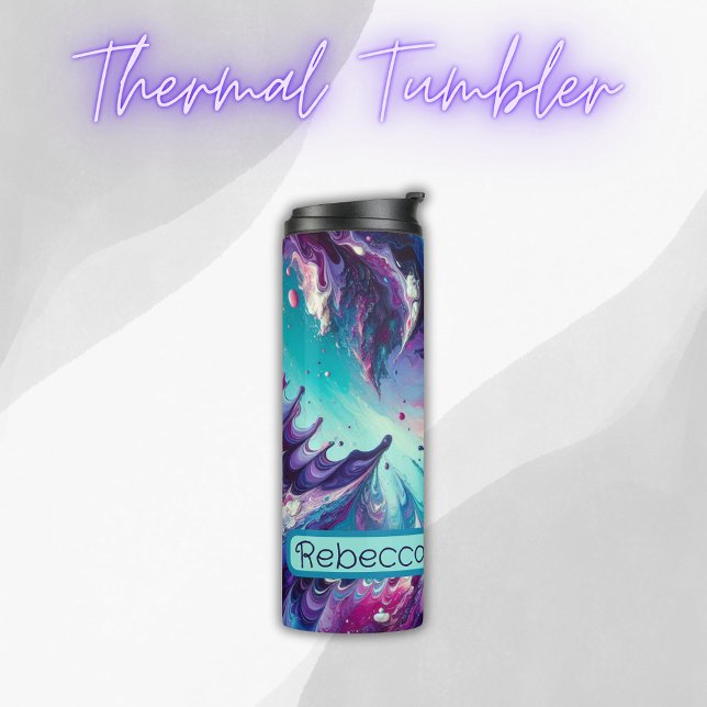 Mit Monogramm türkisfarbenes und rosa Abstraktes M Thermosbecher (Von Creator hochgeladen)