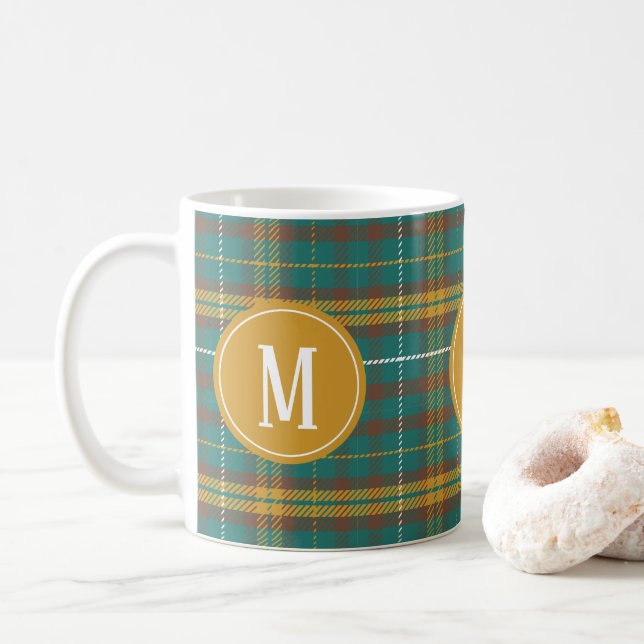 Mit Monogramm Twill Kariert schottisches Muster Kaffeetasse (Mit Donut)