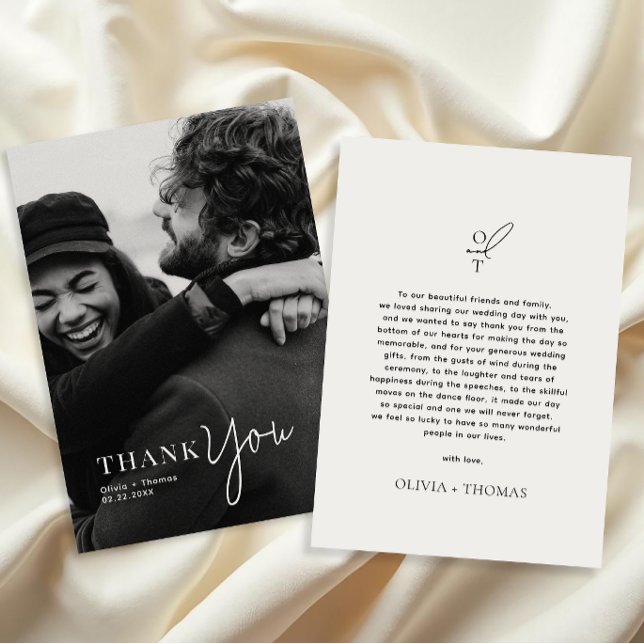 Mit Monogramm Typografie Script Foto Hochzeit Dankeskarte (Von Creator hochgeladen)