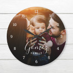 Mit Monogramm Überlagern von benutzerdefinierten F Große Wanduhr<br><div class="desc">Erstellen Sie eine spezielle runde oder quadratische Wanduhr. Das personalisierte Uhrendesign zeichnet sich durch Ihren Familiennamen in modernen Schriftart aus, die sich auf Ihr vollwertiges Foto aus. Verwenden Sie die Entwurfswerkzeuge, um mehr Fotos und Text hinzuzufügen, und wählen Sie alle Schriftart und Farben aus, um Ihren eigenen Wohngestaltungen-Stil zu entsprechen....</div>