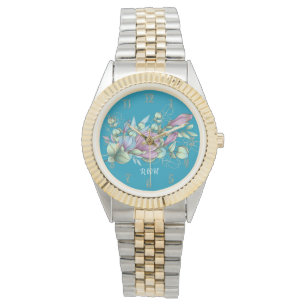 Mit Monogramm Uhr von Aquarellblumen