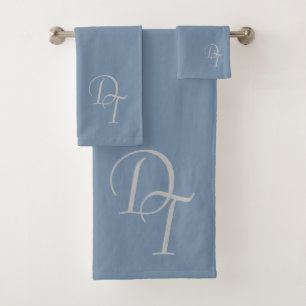 mit Monogramm - verblasste Denimfarbe Badhandtuch Set