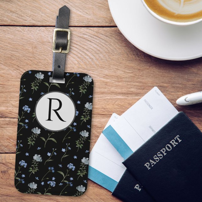 Mit Monogramm Vergessen Sie mir nicht blaue Flora  Gepäckanhänger (In situ)