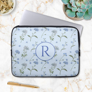 Mit Monogramm Vergessen Sie mir nicht blaue Flora  Laptopschutzhülle