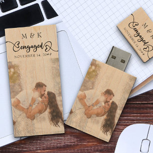 Mit Monogramm Verlobung Datum und Foto USB Holz USB Stick